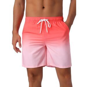 Gradient Color Drawstring Elastic Waist Summer Swimming Trunks Pink